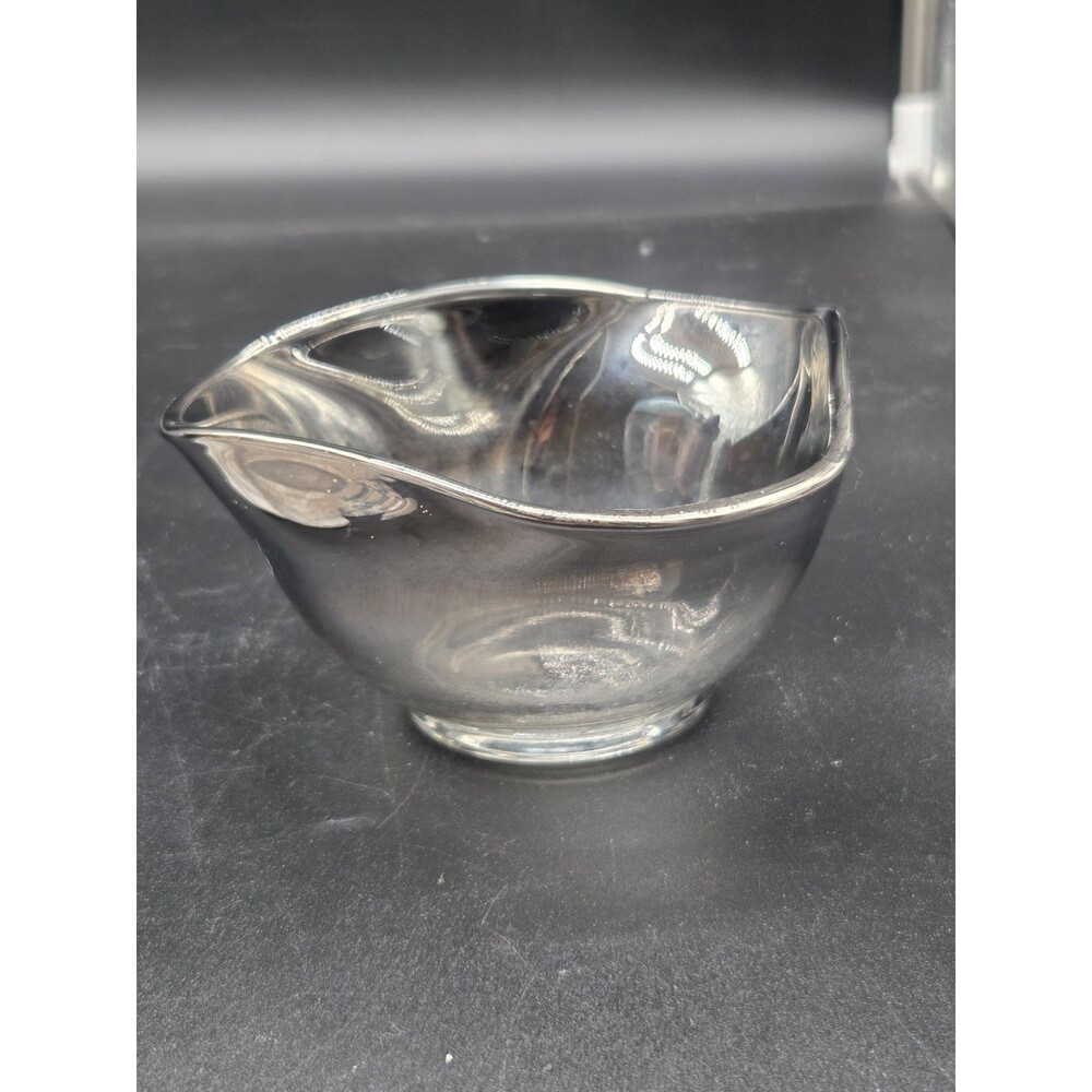Vintage Silver Rim MCM Mid Century Bowl Snacks Nuts Dips 5" Triangular Glass
